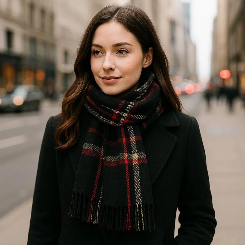 Black & Red Plaid Winter Scarf (Unisex)